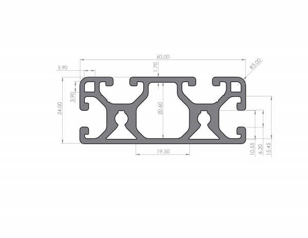 Aluminiumprofil 24x60 Nut 6 I-Typ Leicht